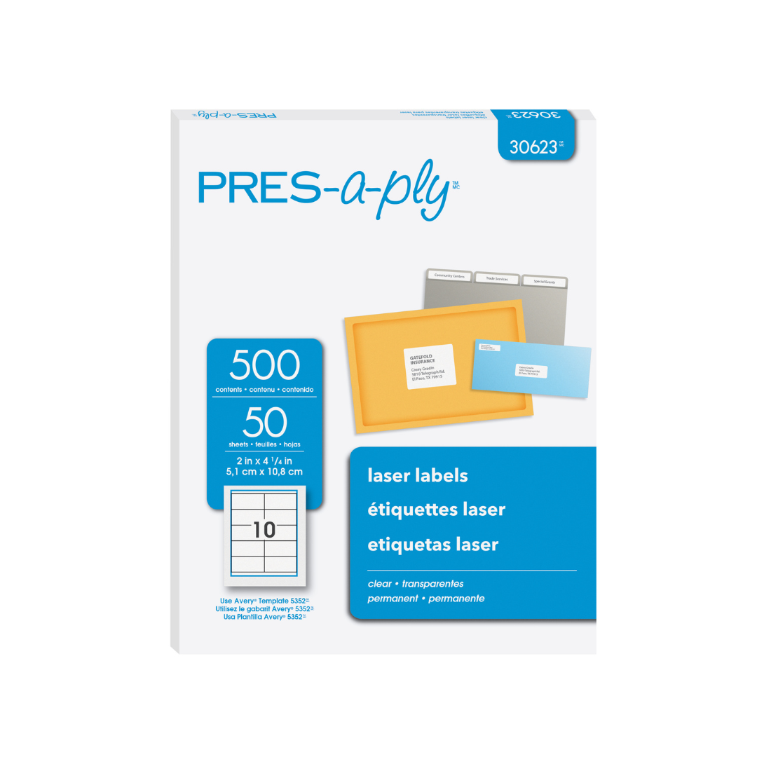 ETIQUETAS P/PRINTER (2 X 4-1/4) CLEAR 50H PRES-APLAY