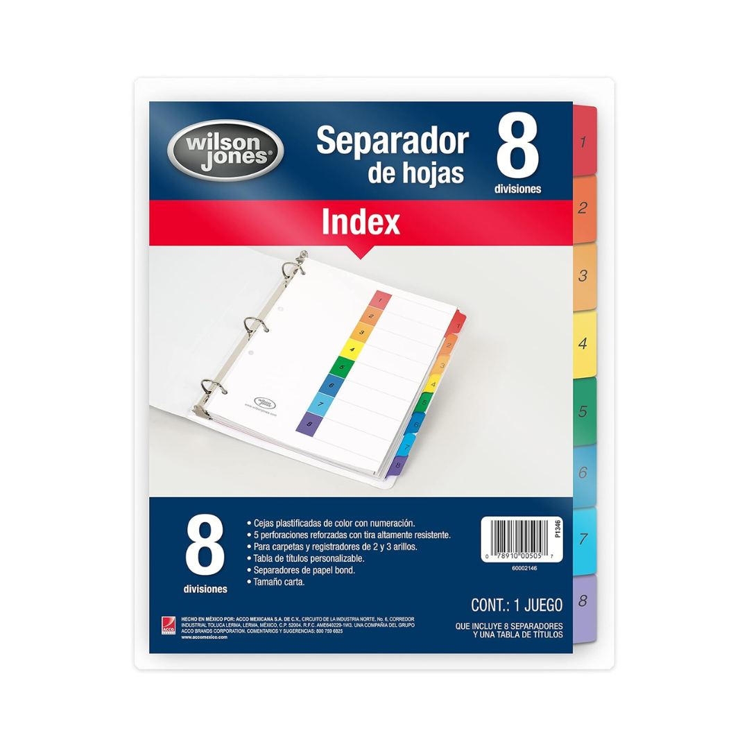SEPARADOR P/CARPETAS 8 TAB MULTICOLOR(00505)