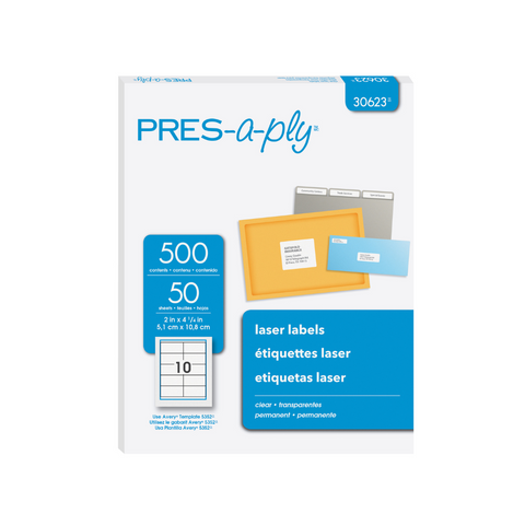 ETIQUETAS P/PRINTER (2 X 4-1/4) CLEAR  50H PRES-APLAY