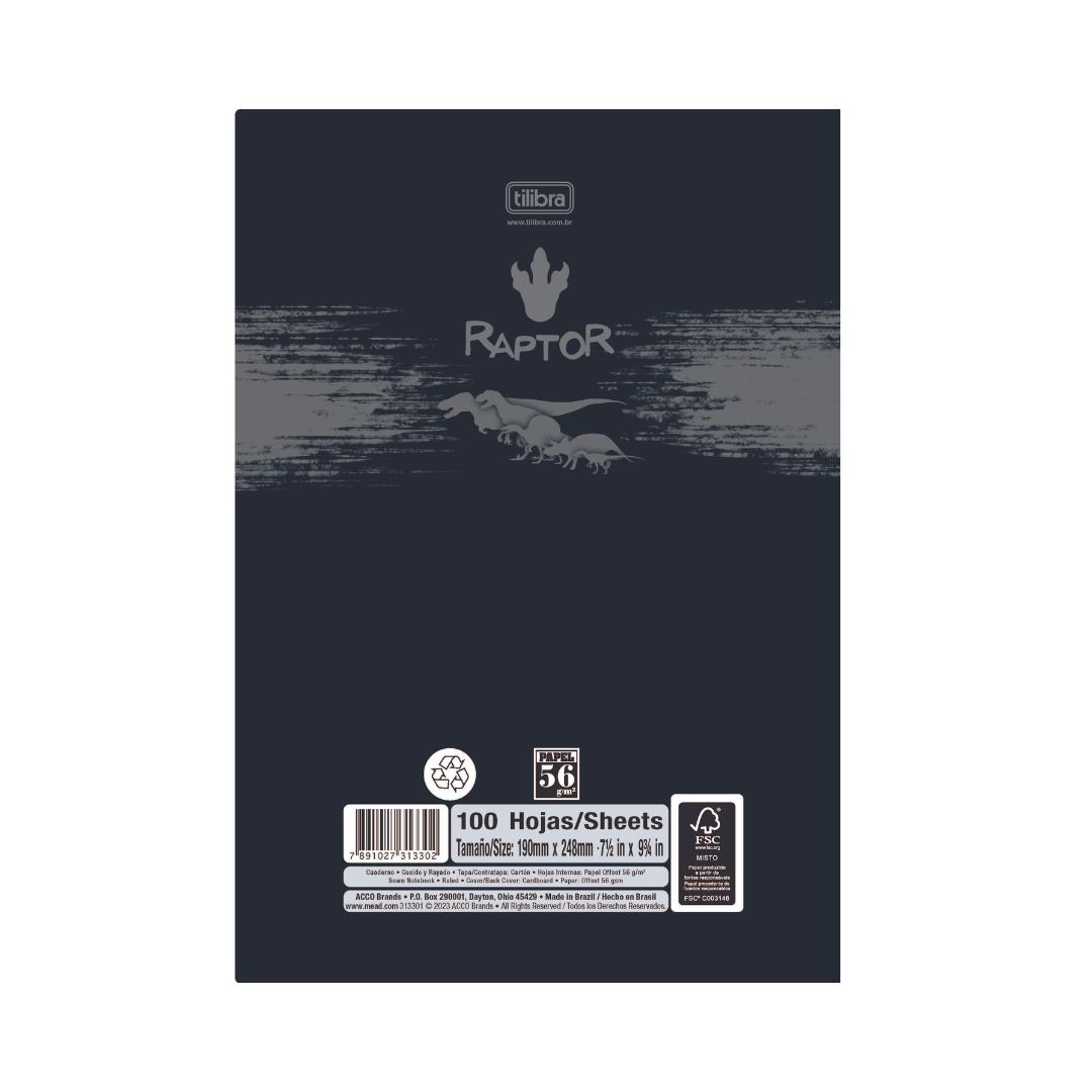 LIBRETA COSIDA RAPTOR 100CT