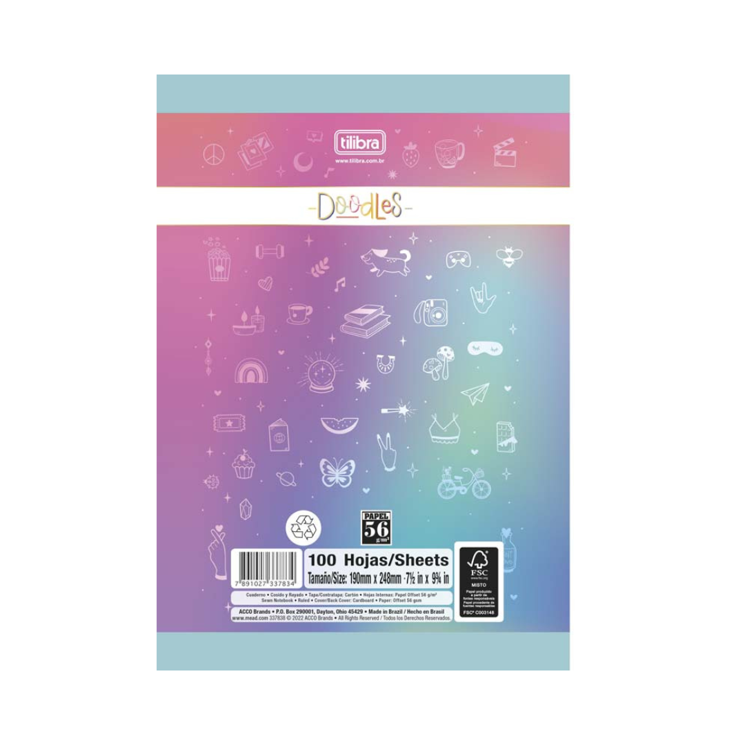 CUADERNO COCIDO DOODLES 100F