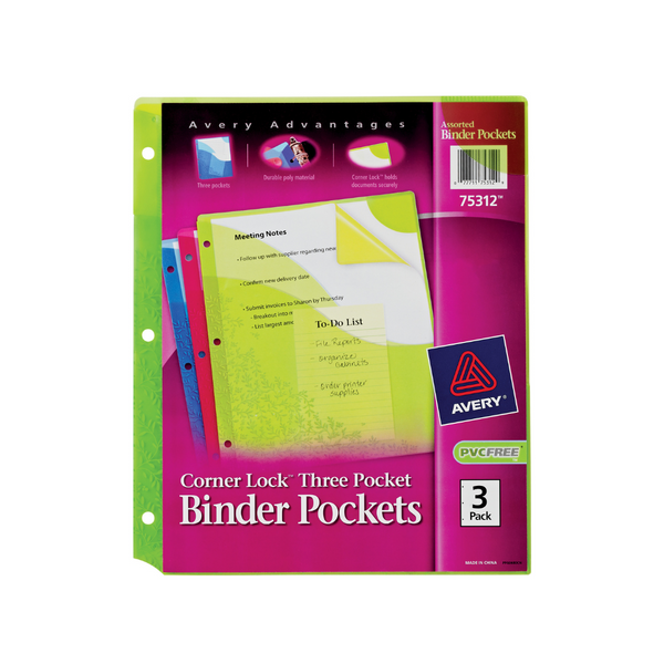 PP BINDER POCKET CRNR LCK 3PKT