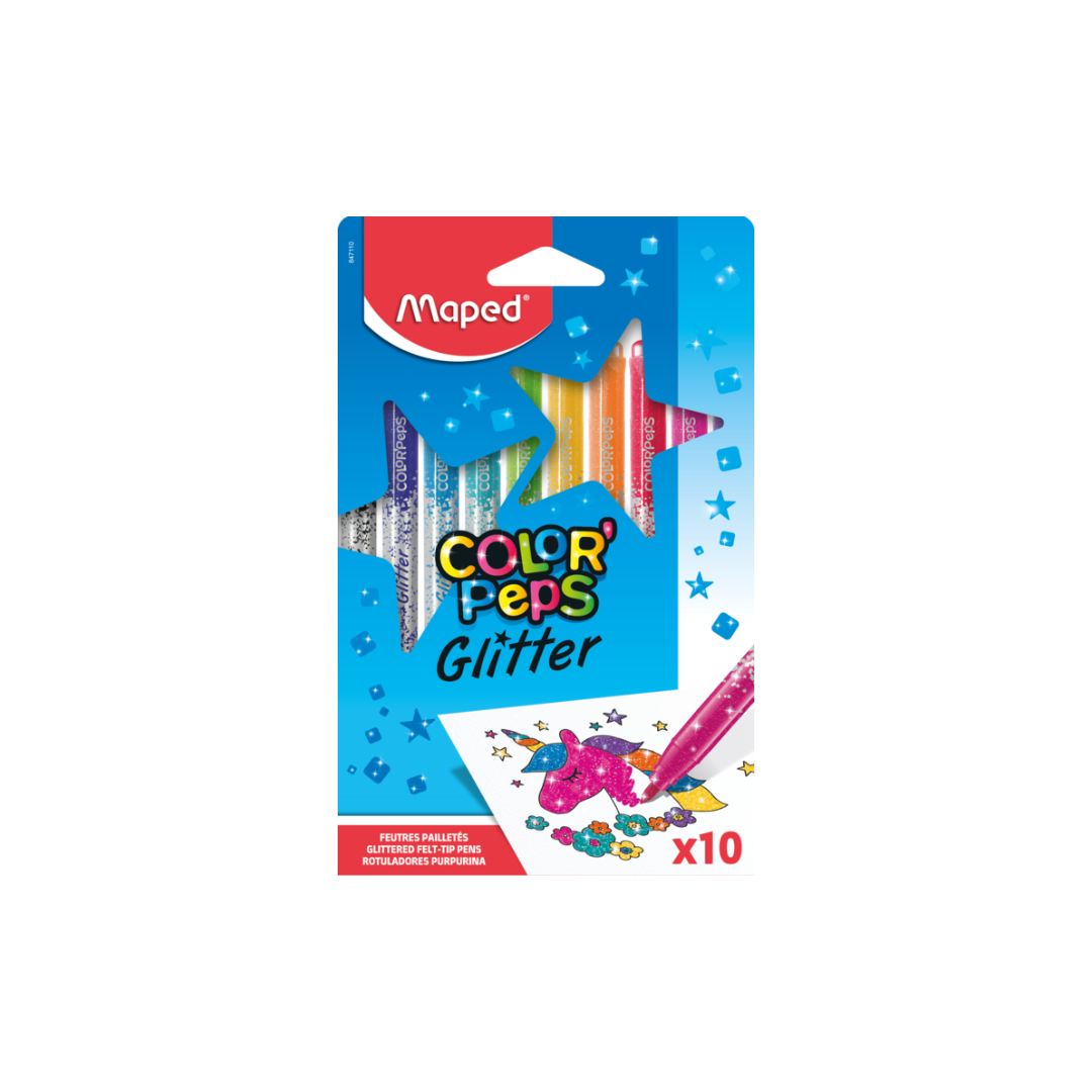 GLITTER FELT TIP PENS X10 CARDBOARD BOX