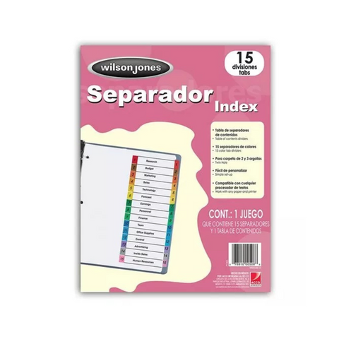 SEPARADOR P/CARPETAS 15 TAB MULTICOLOR (00508)